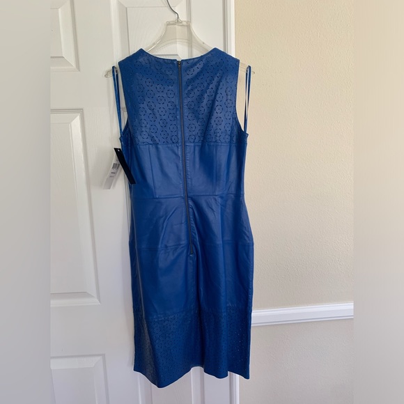 NWT French Connection 💯%Leather Shift Dress Perforated Hem/Neck, Back Zip, 8 - Picture 2 of 10